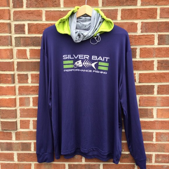 (SOLD) Silverbait Perfomance Fishing Shirt XL Blue Hooded Face Gaitor - Picture 1 of 9